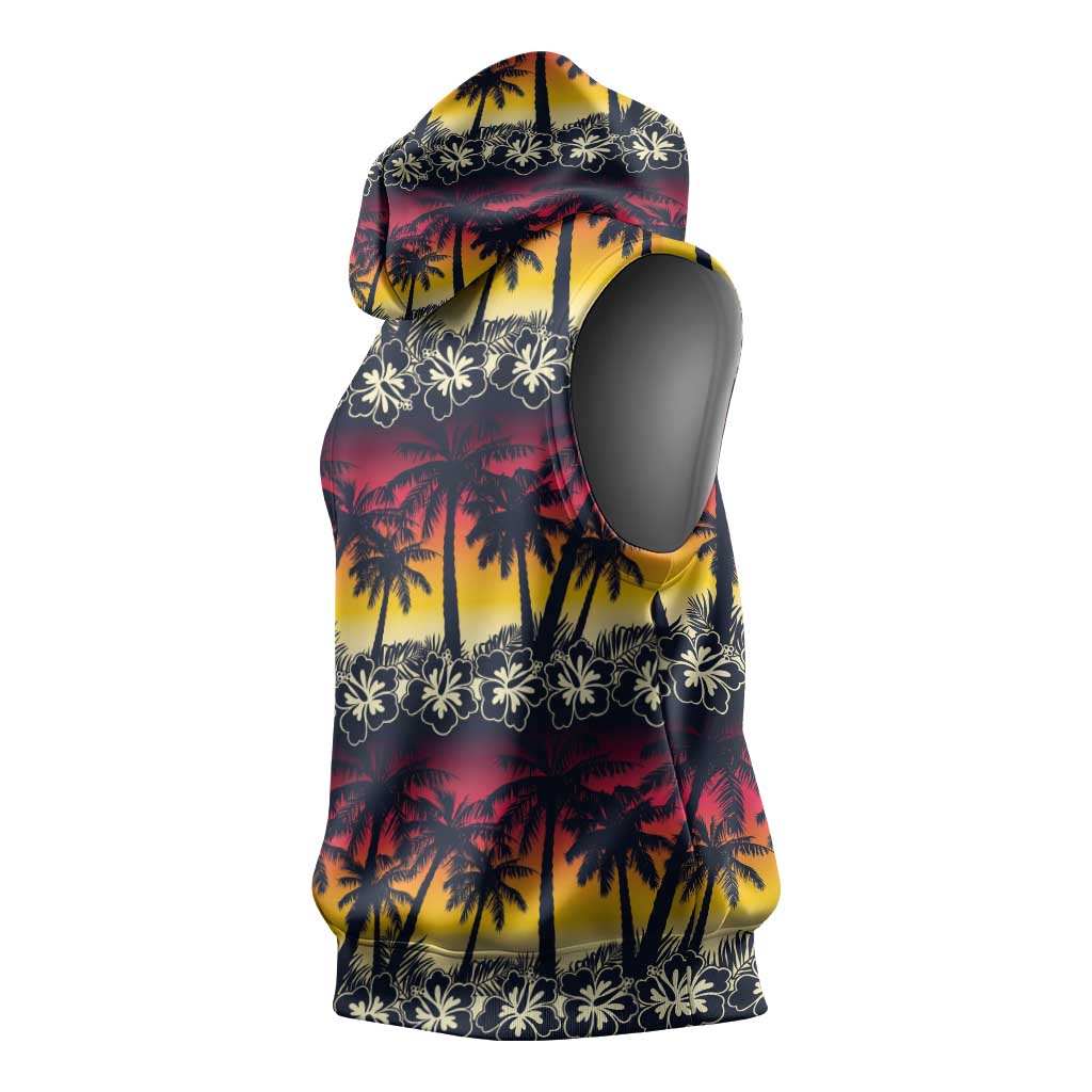 Hawaii Hibiscus Palm Tree Sunset Sleeveless Hoodie Tropical Style - Polynesian Pride