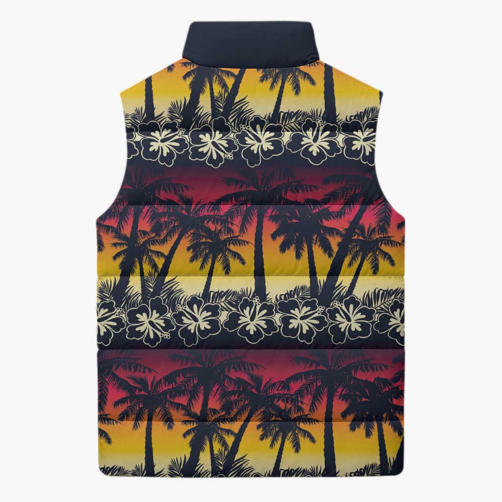Hawaii Hibiscus Palm Tree Sunset Sleeveless Puffer Jacket Tropical Style - Polynesian Pride