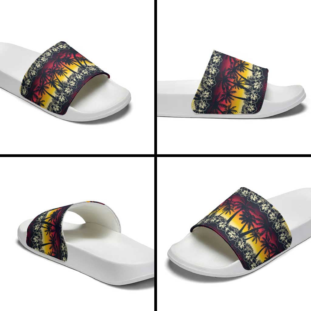 Hawaii Hibiscus Palm Tree Sunset Slide Sandals Tropical Style - Polynesian Pride