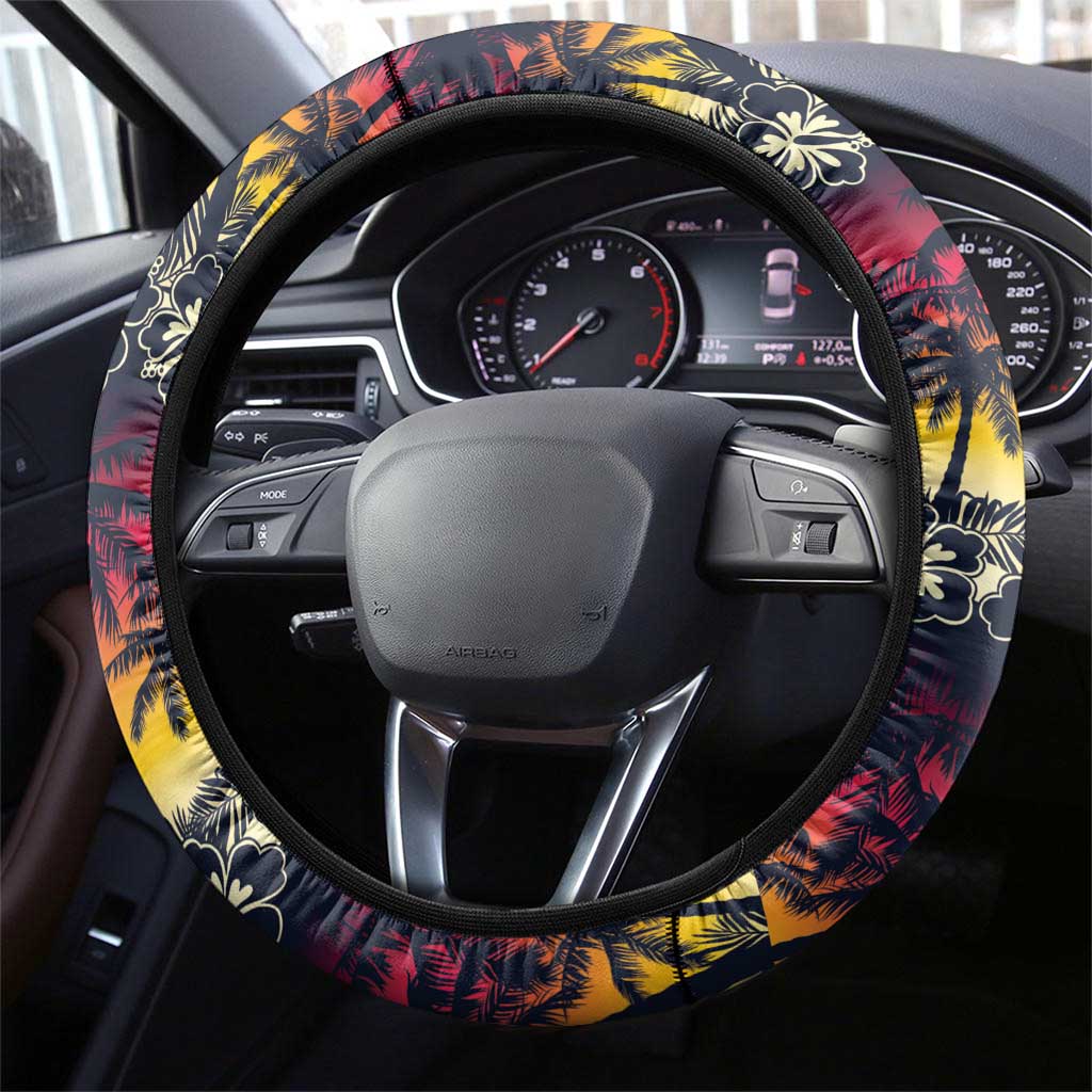 Hawaii Hibiscus Palm Tree Sunset Steering Wheel Cover Tropical Style - Polynesian Pride