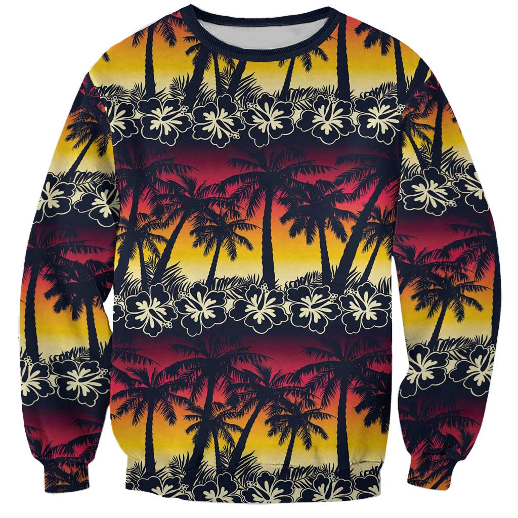 Hawaii Hibiscus Palm Tree Sunset Sweatshirt Tropical Style - Polynesian Pride