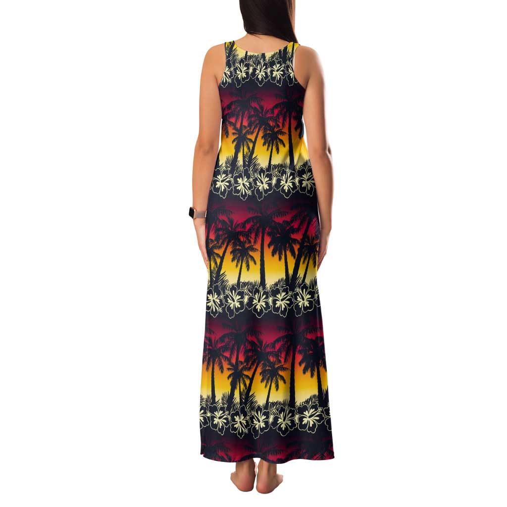 Hawaii Hibiscus Palm Tree Sunset Tank Maxi Dress Tropical Style - Polynesian Pride