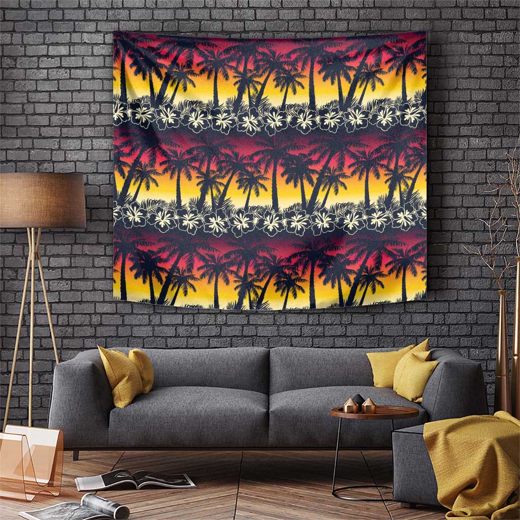 Hawaii Hibiscus Palm Tree Sunset Tapestry Tropical Style - Polynesian Pride