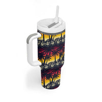 Hawaii Hibiscus Palm Tree Sunset Tumbler With Handle Tropical Style - Polynesian Pride