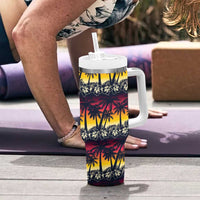 Hawaii Hibiscus Palm Tree Sunset Tumbler With Handle Tropical Style - Polynesian Pride