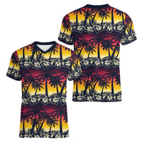 Hawaii Hibiscus Palm Tree Sunset Women V-Neck T-Shirt Tropical Style - Polynesian Pride