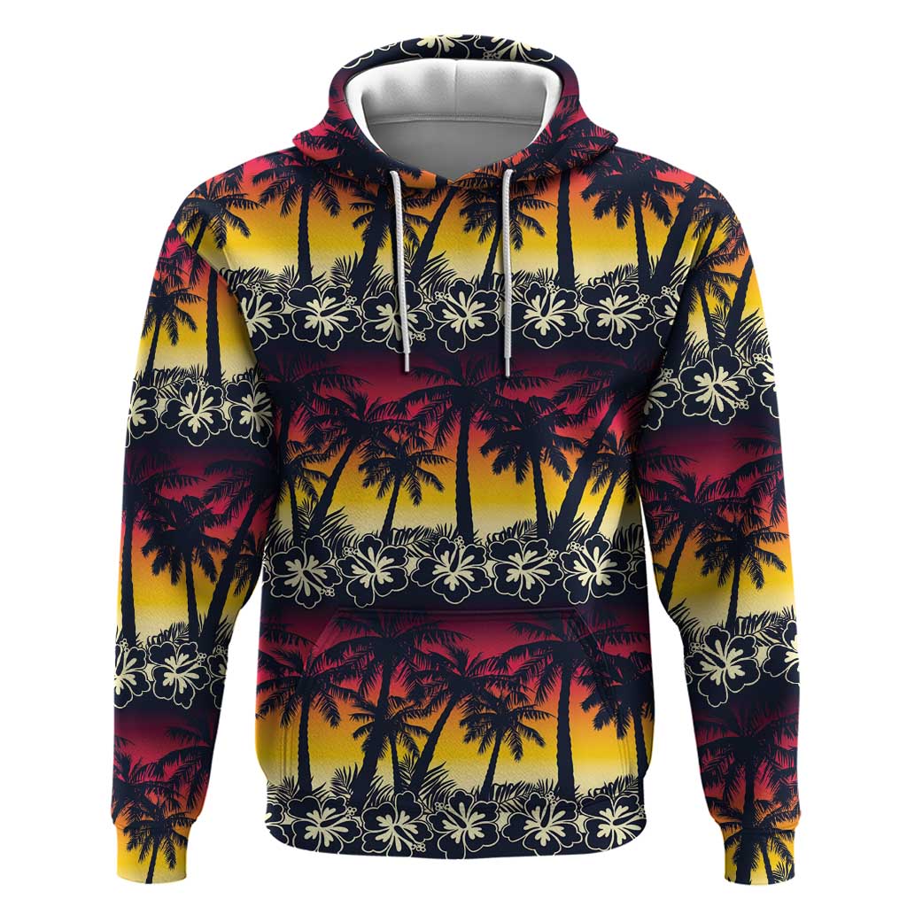 Hawaii Hibiscus Palm Tree Sunset Zip Hoodie Tropical Style - Polynesian Pride