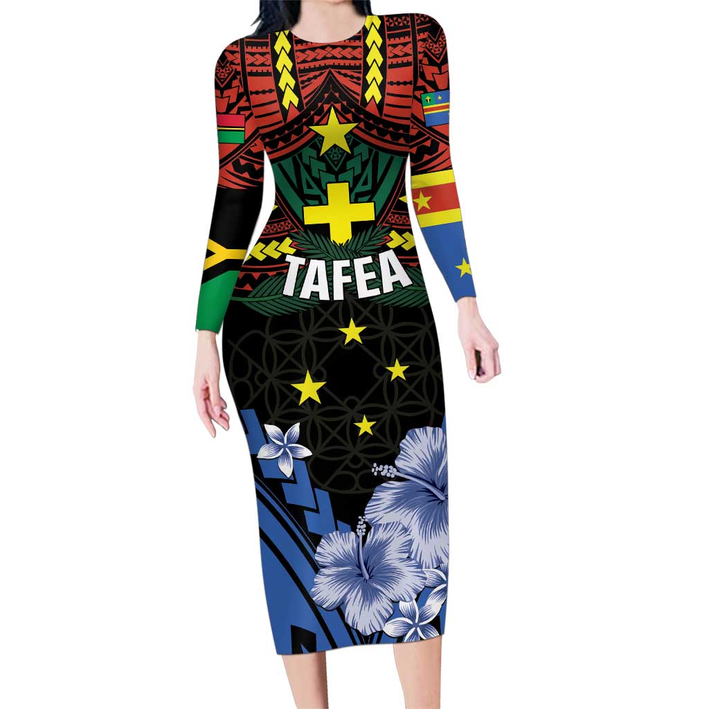 Personalised Vanuatu Tafea Province Family Matching Long Sleeve Bodycon Dress and Hawaiian Shirt Unique Tropical Tribal Pattern LT01 Mom's Dress Colorful - Polynesian Pride