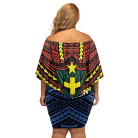 Personalised Vanuatu Tafea Province Family Matching Off Shoulder Short Dress and Hawaiian Shirt Unique Tropical Tribal Pattern