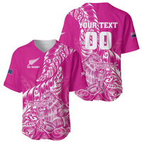 Custom New Zealand Rugby Silver Fern Baseball Jersey Aotearoa Kiwi Maori Pink Version - Polynesian Pride