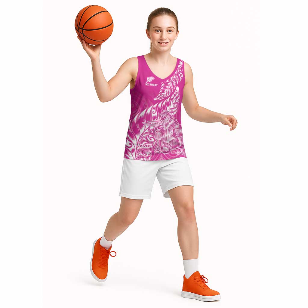 Custom New Zealand Rugby Silver Fern Basketball Jersey Aotearoa Kiwi Maori Pink Version - Polynesian Pride