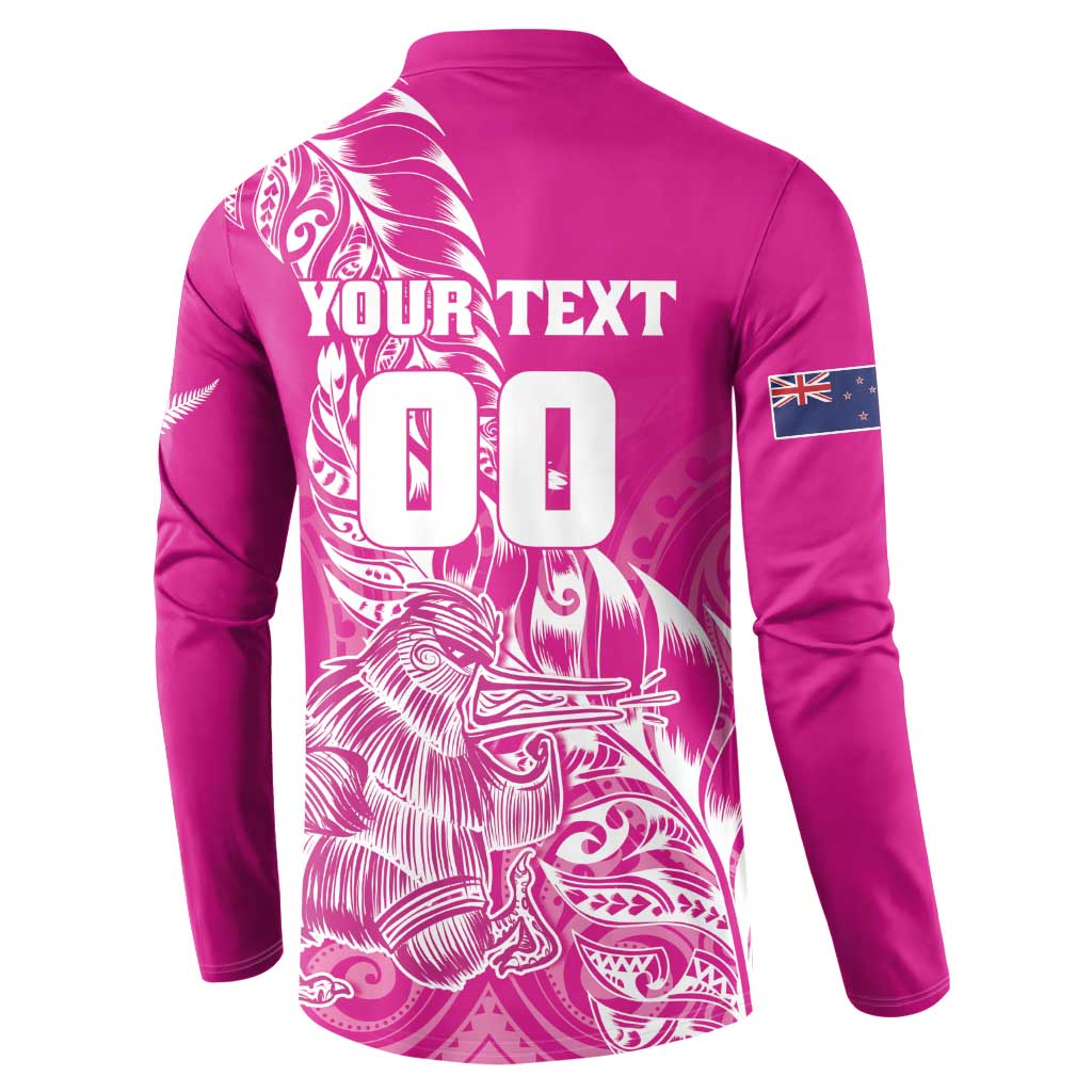 Custom New Zealand Rugby Silver Fern Button Sweatshirt Aotearoa Kiwi Maori Pink Version - Polynesian Pride