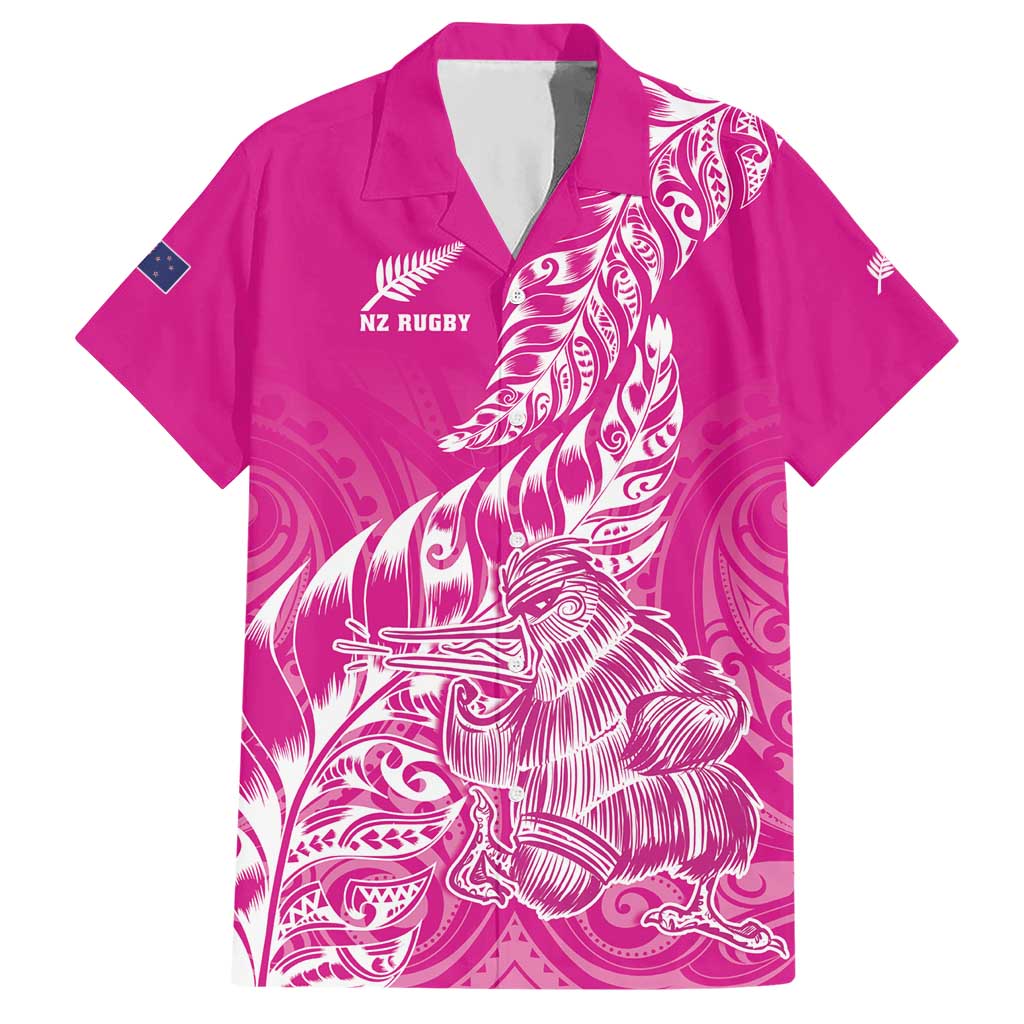 Custom New Zealand Rugby Silver Fern Hawaiian Shirt Aotearoa Kiwi Maori Pink Version - Polynesian Pride
