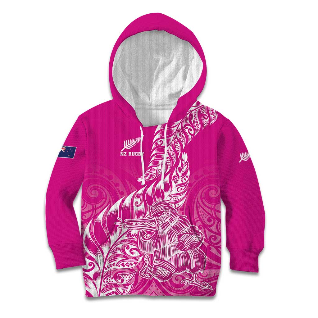 Custom New Zealand Rugby Silver Fern Kid Hoodie Aotearoa Kiwi Maori Pink Version - Polynesian Pride