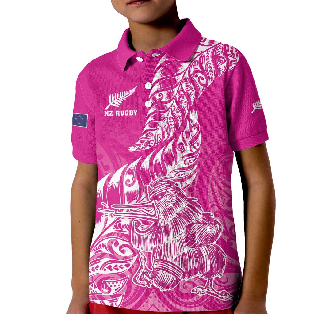 Custom New Zealand Rugby Silver Fern Kid Polo Shirt Aotearoa Kiwi Maori Pink Version - Polynesian Pride
