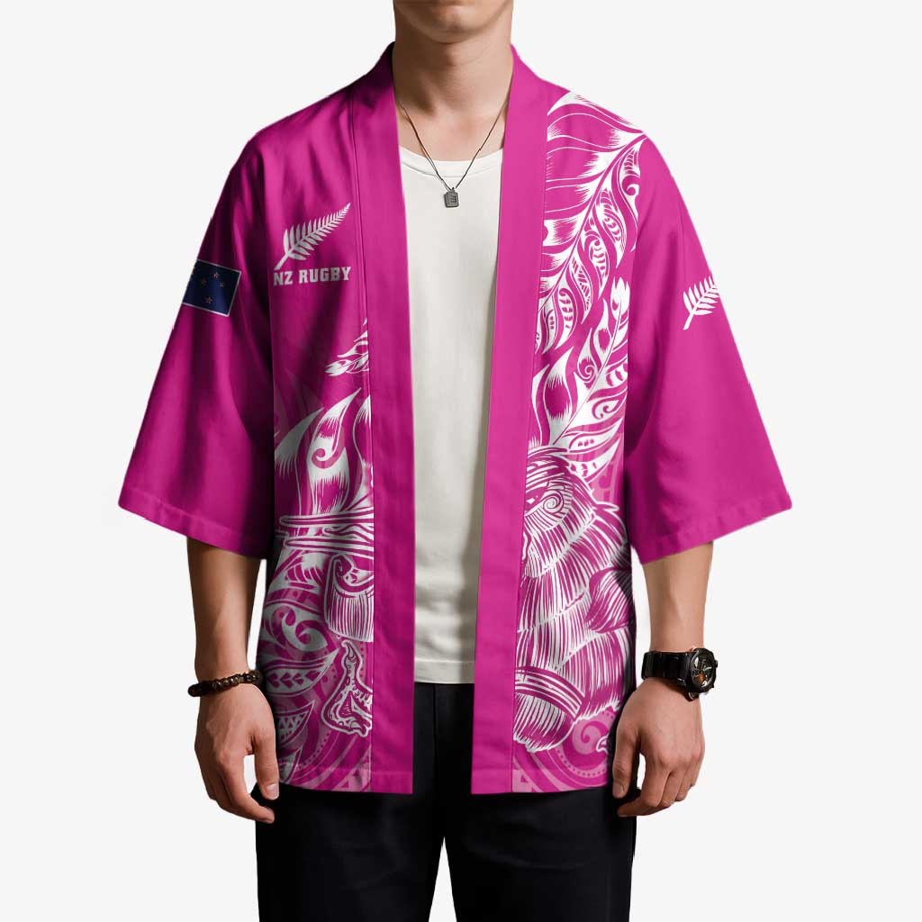 Custom New Zealand Rugby Silver Fern Kimono Aotearoa Kiwi Maori Pink Version - Polynesian Pride