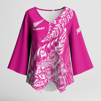 Custom New Zealand Rugby Silver Fern Kimono Sleeve Blouse Aotearoa Kiwi Maori Pink Version - Polynesian Pride