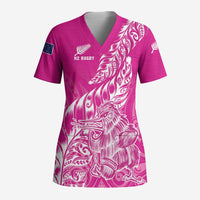 Custom New Zealand Rugby Silver Fern Scrub Top Aotearoa Kiwi Maori Pink Version - Polynesian Pride