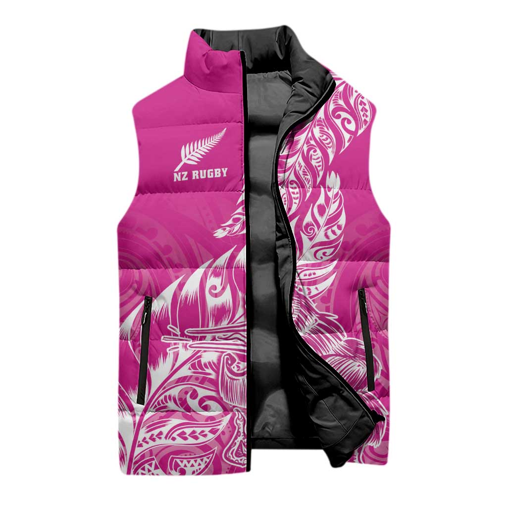 Custom New Zealand Rugby Silver Fern Sleeveless Puffer Jacket Aotearoa Kiwi Maori Pink Version - Polynesian Pride