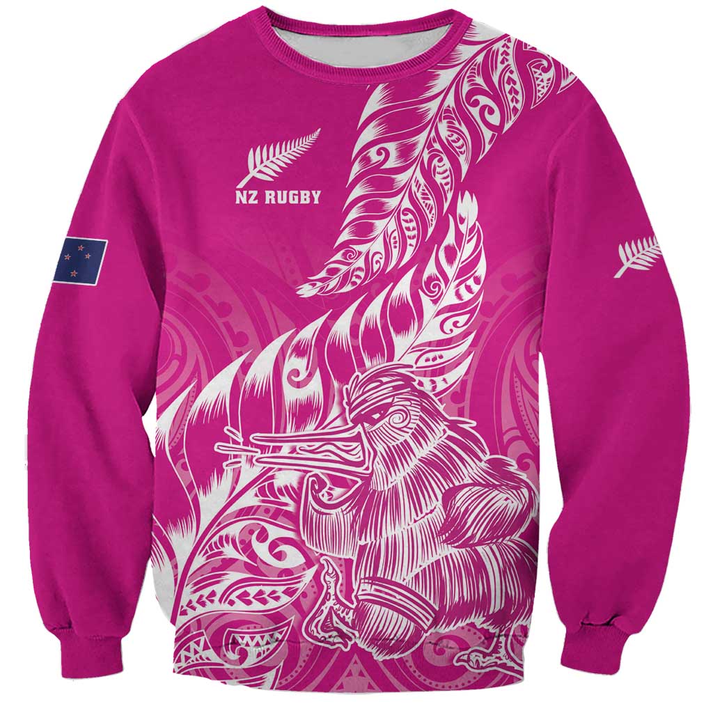 Custom New Zealand Rugby Silver Fern Sweatshirt Aotearoa Kiwi Maori Pink Version - Polynesian Pride