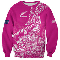 Custom New Zealand Rugby Silver Fern Sweatshirt Aotearoa Kiwi Maori Pink Version - Polynesian Pride