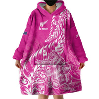 Custom New Zealand Rugby Silver Fern Wearable Blanket Hoodie Aotearoa Kiwi Maori Pink Version - Polynesian Pride