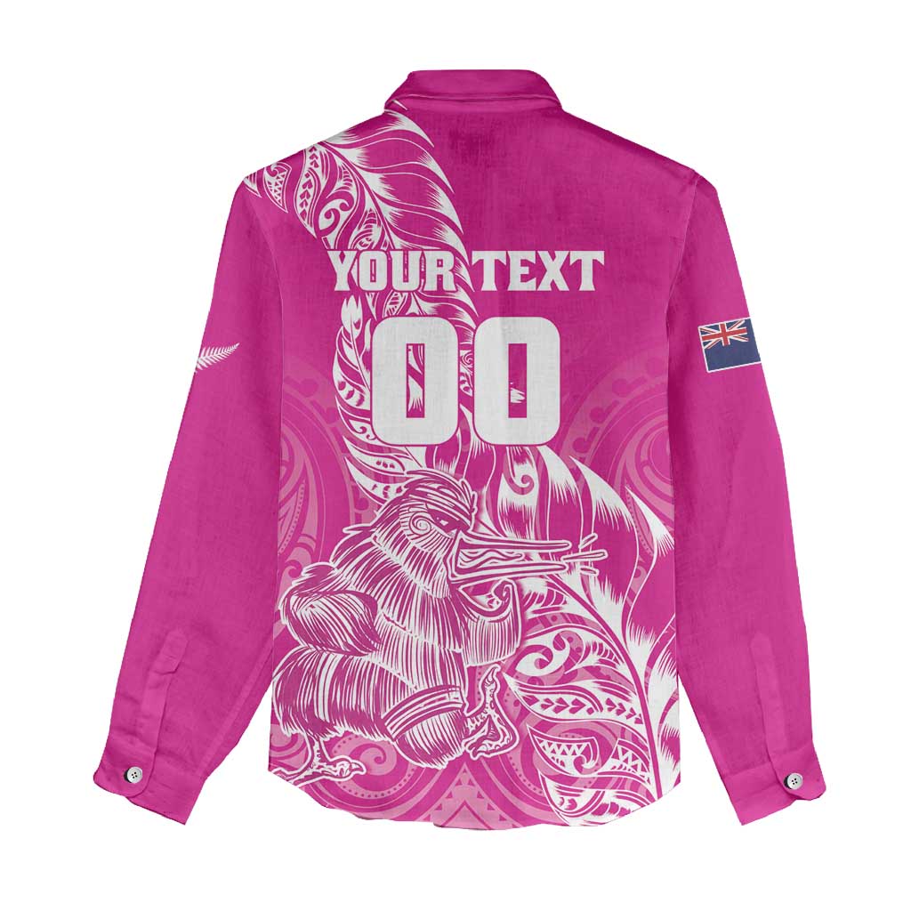 Custom New Zealand Rugby Silver Fern Women Casual Shirt Aotearoa Kiwi Maori Pink Version - Polynesian Pride