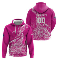 Custom New Zealand Rugby Silver Fern Zip Hoodie Aotearoa Kiwi Maori Pink Version - Polynesian Pride