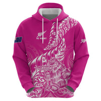 Custom New Zealand Rugby Silver Fern Zip Hoodie Aotearoa Kiwi Maori Pink Version - Polynesian Pride