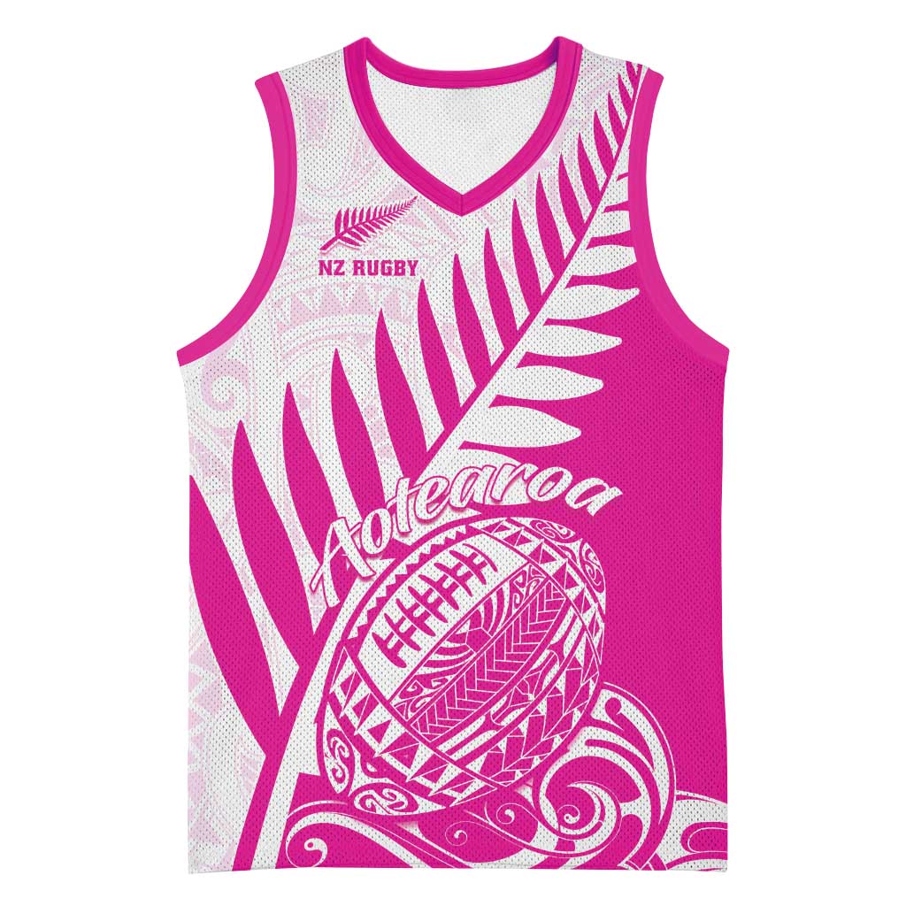 Custom New Zealand Rugby Silver Fern Basketball Jersey Aotearoa Maori Pink Version - Polynesian Pride