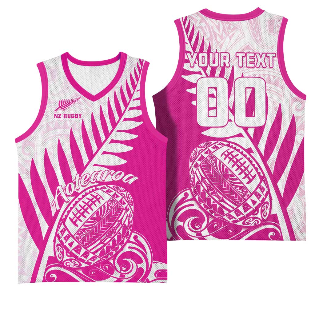 Custom New Zealand Rugby Silver Fern Basketball Jersey Aotearoa Maori Pink Version - Polynesian Pride