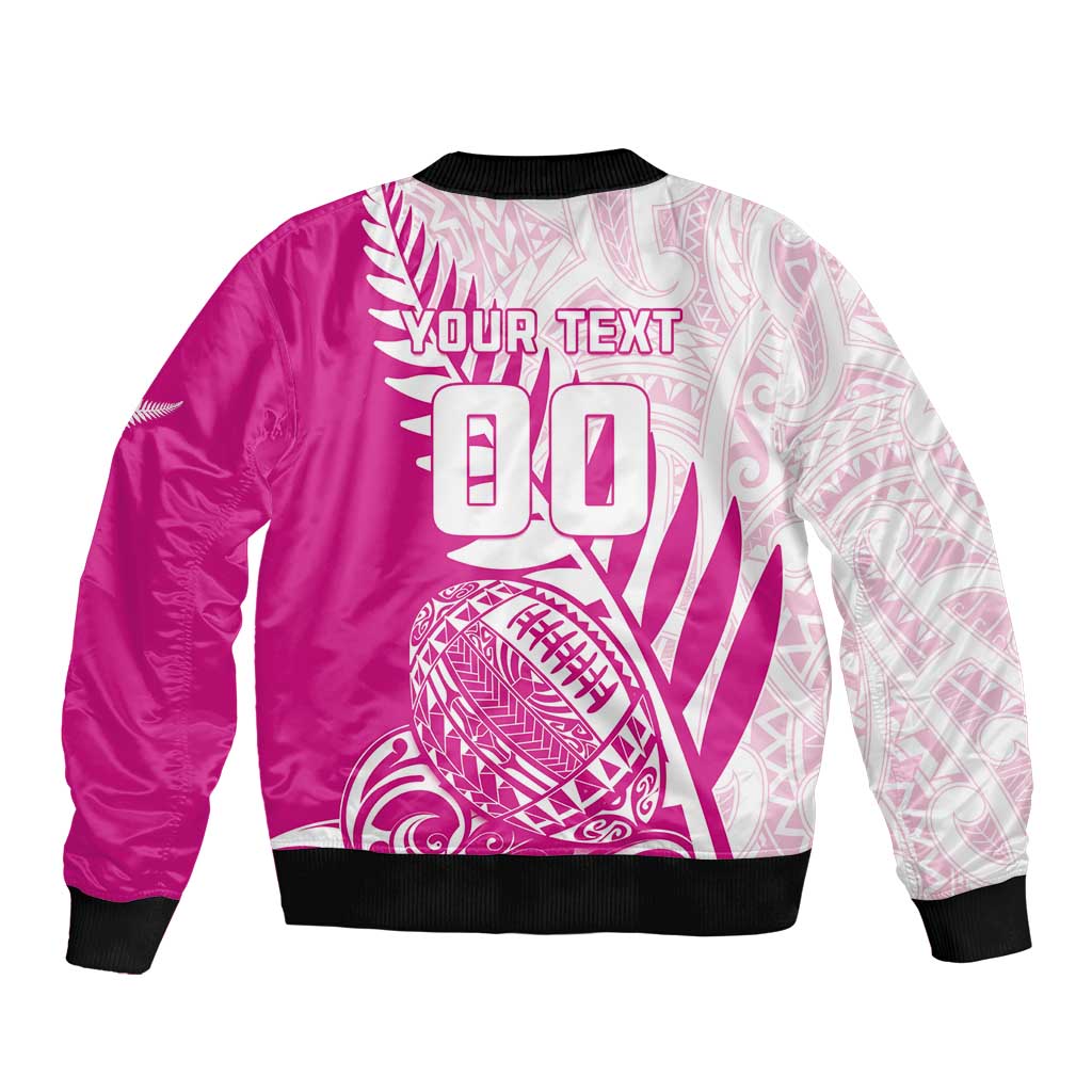 Custom New Zealand Rugby Silver Fern Bomber Jacket Aotearoa Maori Pink Version - Polynesian Pride