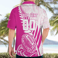 Custom New Zealand Rugby Silver Fern Hawaiian Shirt Aotearoa Maori Pink Version - Polynesian Pride