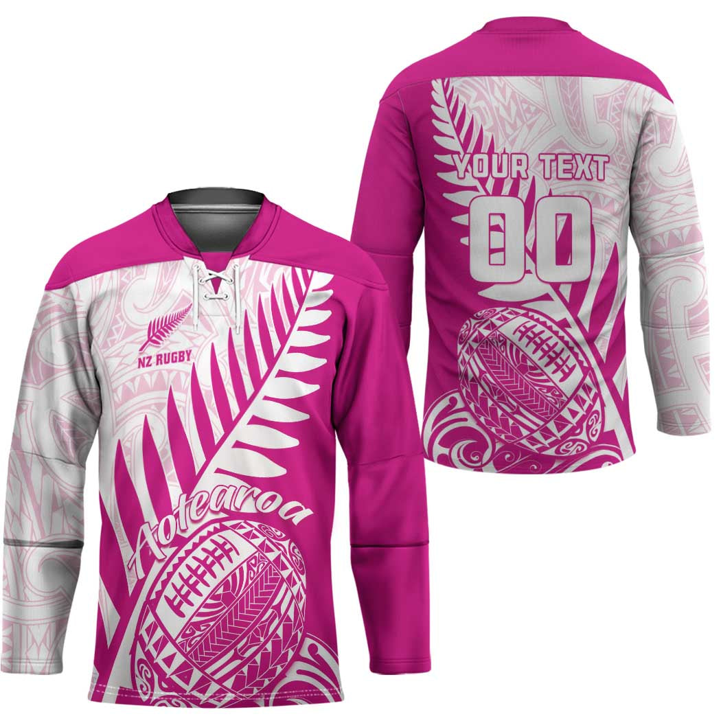 Custom New Zealand Rugby Silver Fern Hockey Jersey Aotearoa Maori Pink Version - Polynesian Pride