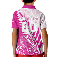 Custom New Zealand Rugby Silver Fern Kid Polo Shirt Aotearoa Maori Pink Version - Polynesian Pride