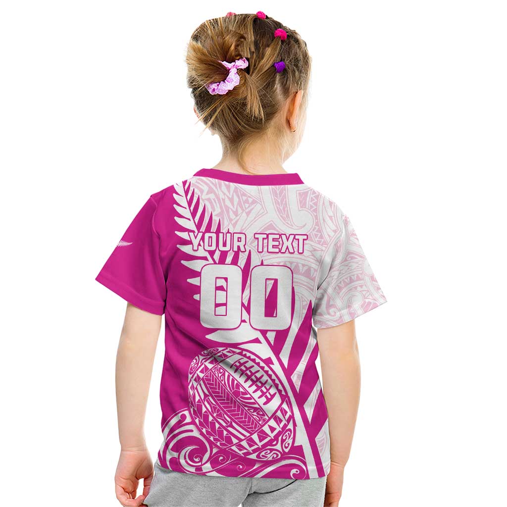 Custom New Zealand Rugby Silver Fern Kid T Shirt Aotearoa Maori Pink Version - Polynesian Pride
