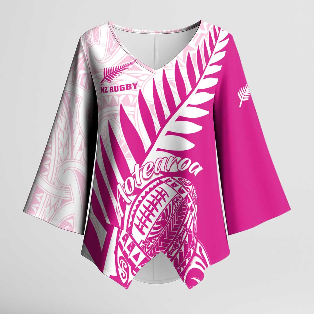 Custom New Zealand Rugby Silver Fern Kimono Sleeve Blouse Aotearoa Maori Pink Version - Polynesian Pride