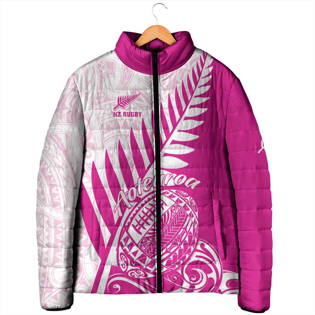 Custom New Zealand Rugby Silver Fern Padded Jacket Aotearoa Maori Pink Version - Polynesian Pride