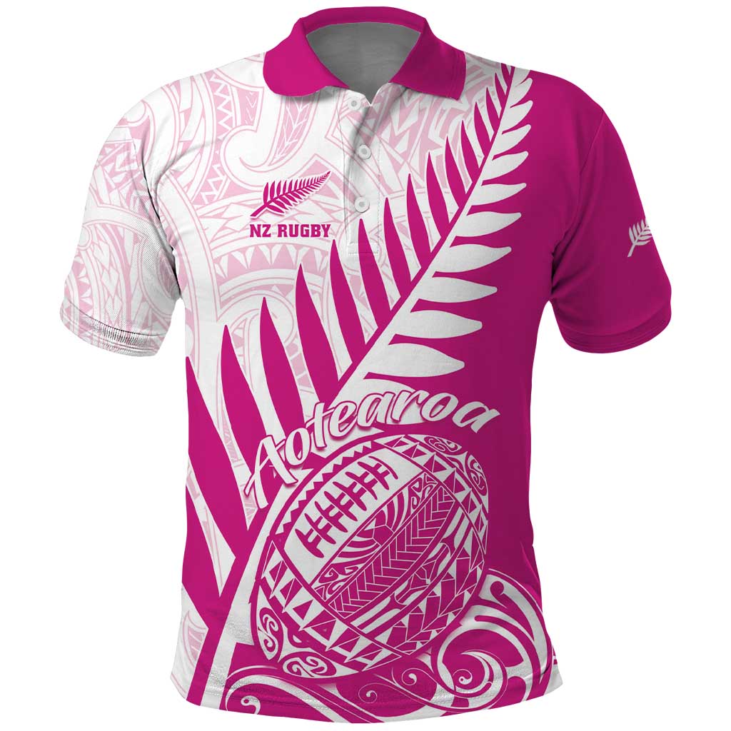 Custom New Zealand Rugby Silver Fern Polo Shirt Aotearoa Maori Pink Version - Polynesian Pride
