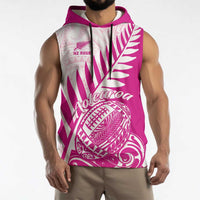 Custom New Zealand Rugby Silver Fern Sleeveless Hoodie Aotearoa Maori Pink Version - Polynesian Pride