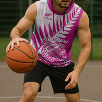 Custom New Zealand Rugby Silver Fern Sleeveless Hoodie Aotearoa Maori Pink Version - Polynesian Pride