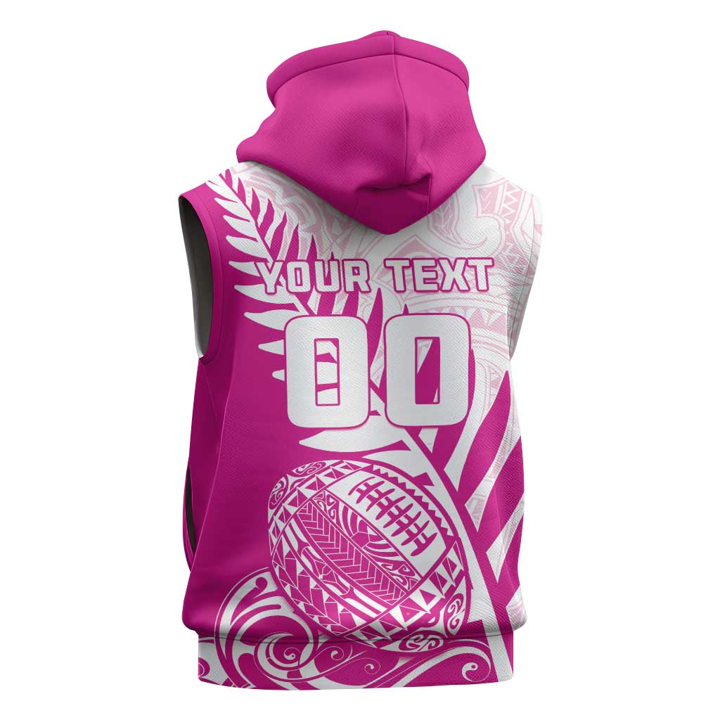 Custom New Zealand Rugby Silver Fern Sleeveless Zip Hoodie Aotearoa Maori Pink Version - Polynesian Pride