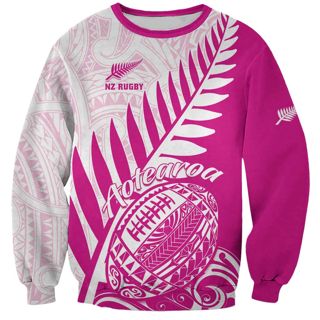 Custom New Zealand Rugby Silver Fern Sweatshirt Aotearoa Maori Pink Version - Polynesian Pride