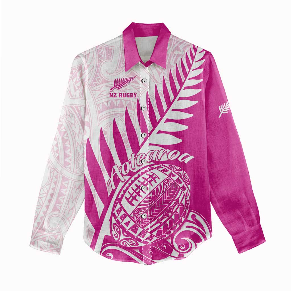 Custom New Zealand Rugby Silver Fern Women Casual Shirt Aotearoa Maori Pink Version - Polynesian Pride