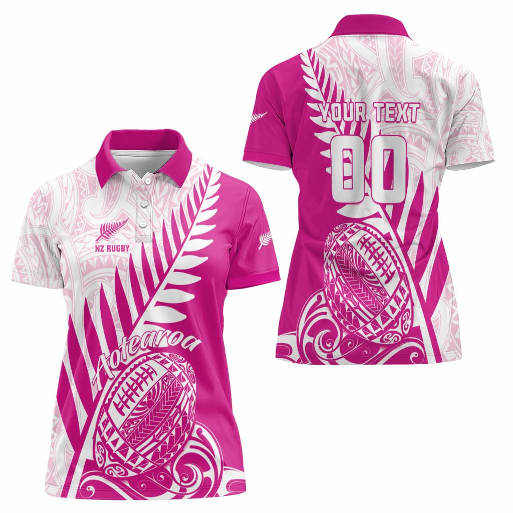 Custom New Zealand Rugby Silver Fern Women Polo Shirt Aotearoa Maori Pink Version - Polynesian Pride