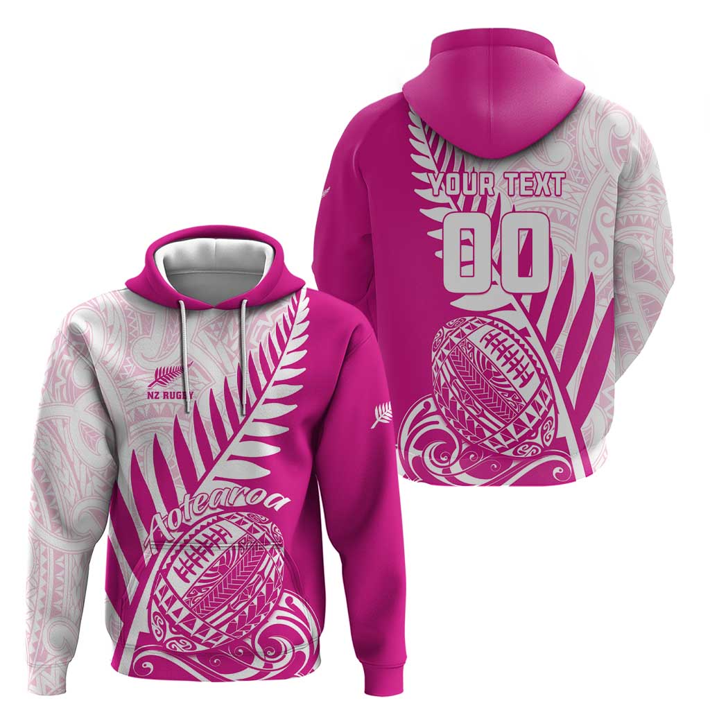 Custom New Zealand Rugby Silver Fern Zip Hoodie Aotearoa Maori Pink Version - Polynesian Pride
