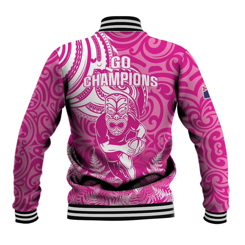 New Zealand Silver Fern Rugby All Pink Baseball Jacket Maori Tiki Player With Ta Moko Tribal - Polynesian Pride