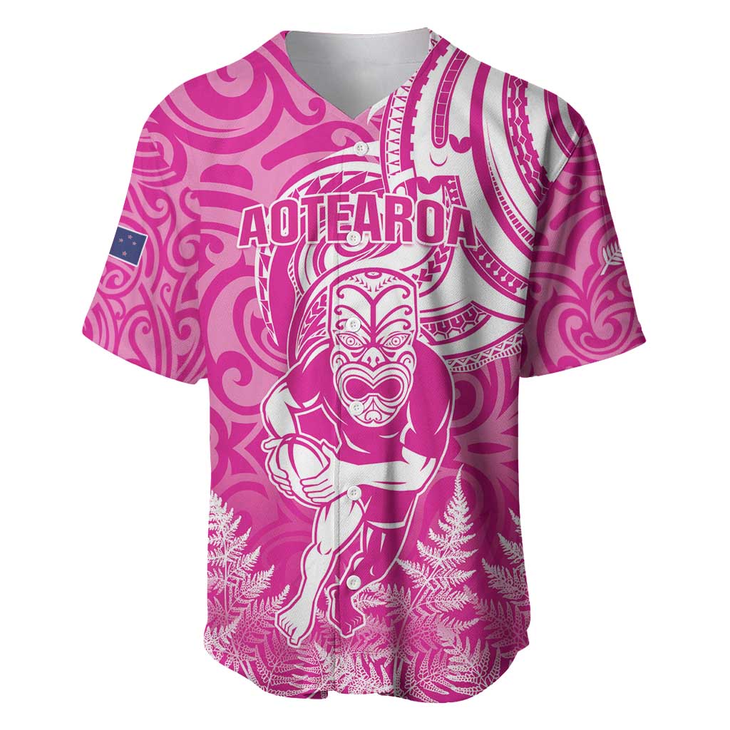 New Zealand Silver Fern Rugby All Pink Baseball Jersey Maori Tiki Player With Ta Moko Tribal - Polynesian Pride