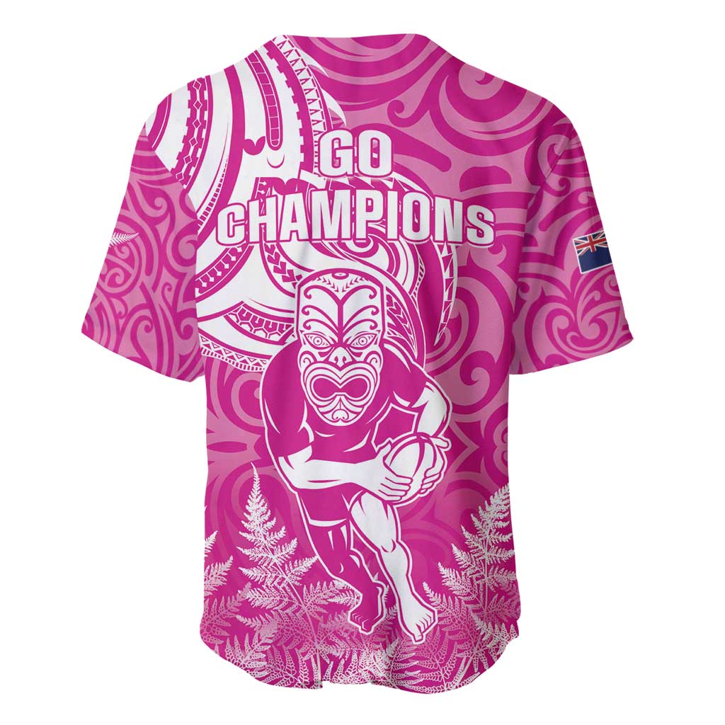 New Zealand Silver Fern Rugby All Pink Baseball Jersey Maori Tiki Player With Ta Moko Tribal - Polynesian Pride