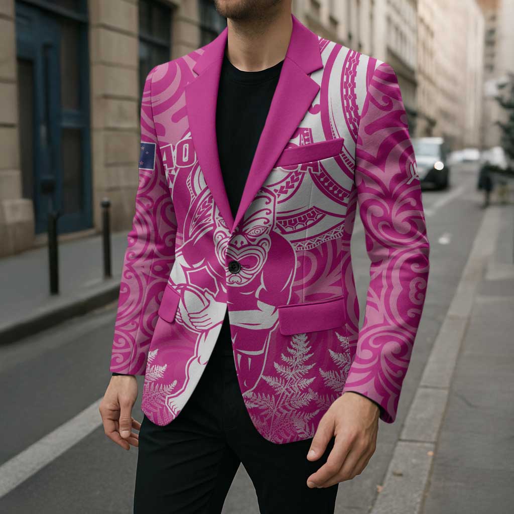New Zealand Silver Fern Rugby All Pink Blazer Maori Tiki Player With Ta Moko Tribal - Polynesian Pride
